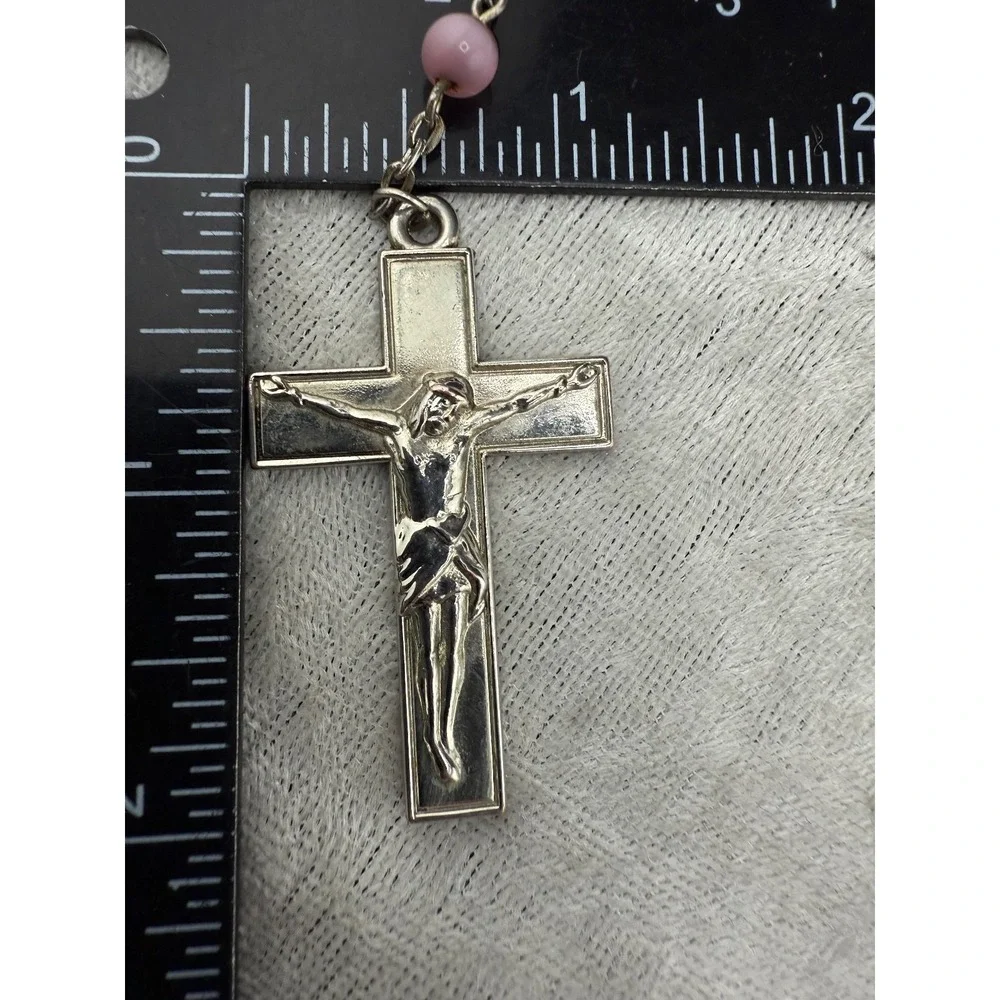 Vintage Rosary Necklace‎ Christian Religious Pink Glass 34